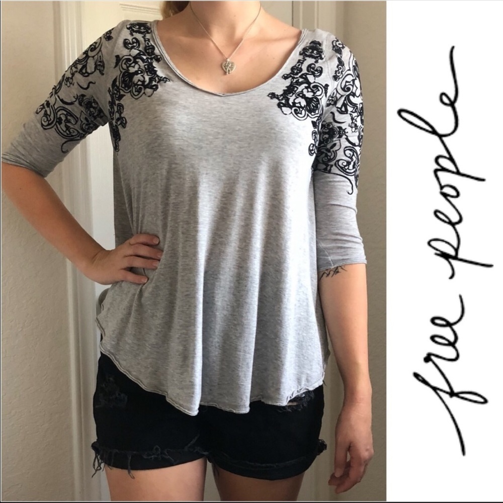 We The Free Embellished 3/4 Sleeve Swing Blouse